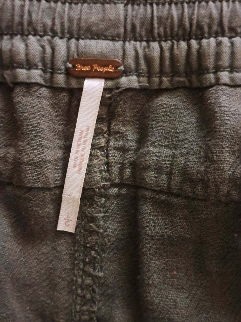 Free People Women’s Size L Linen Blend Khaki Green Cargo Pants lagenlook forest - Picture 3 of 10